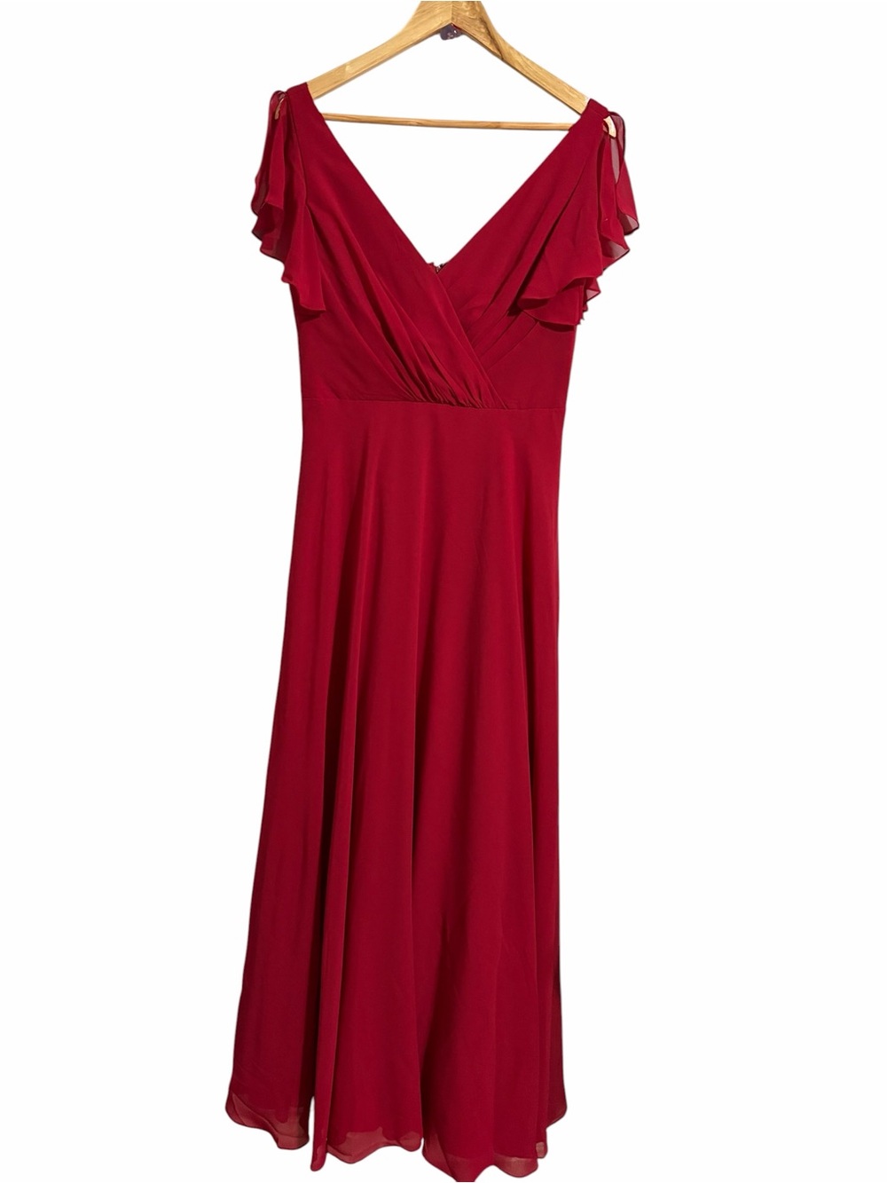 David's Bridal Wine V-Neck Flutter Sleeve Maxi Dress Bridesmaid Wedding Prom 10 - Picture 2 of 11